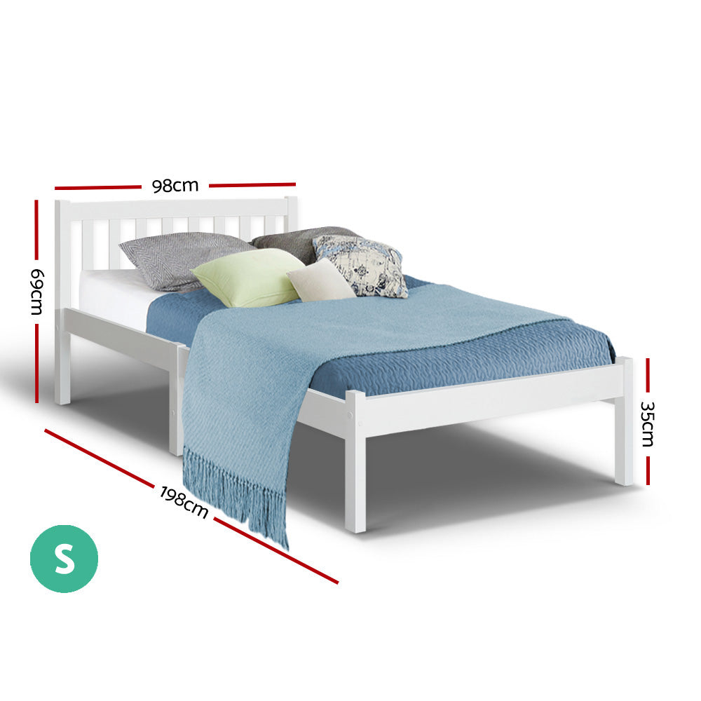 Single Wooden Bed Frame - White Homecoze