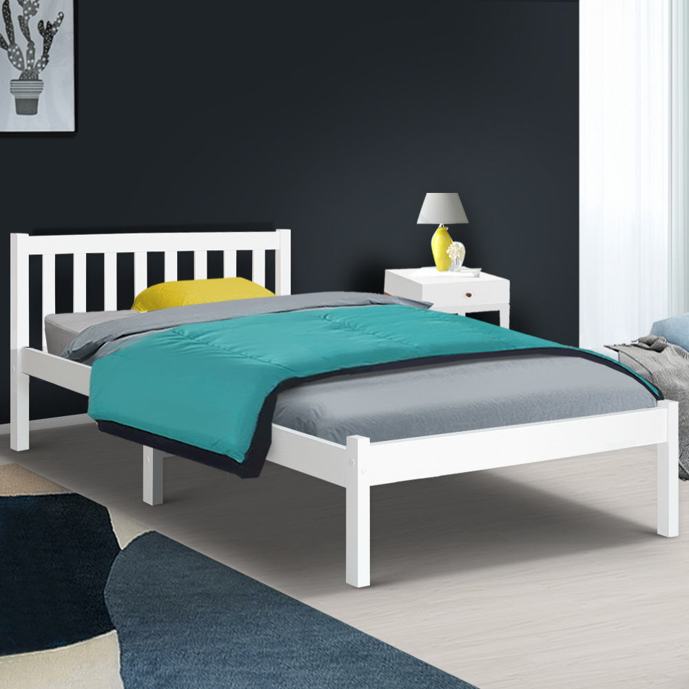 Single Wooden Bed Frame - White Homecoze