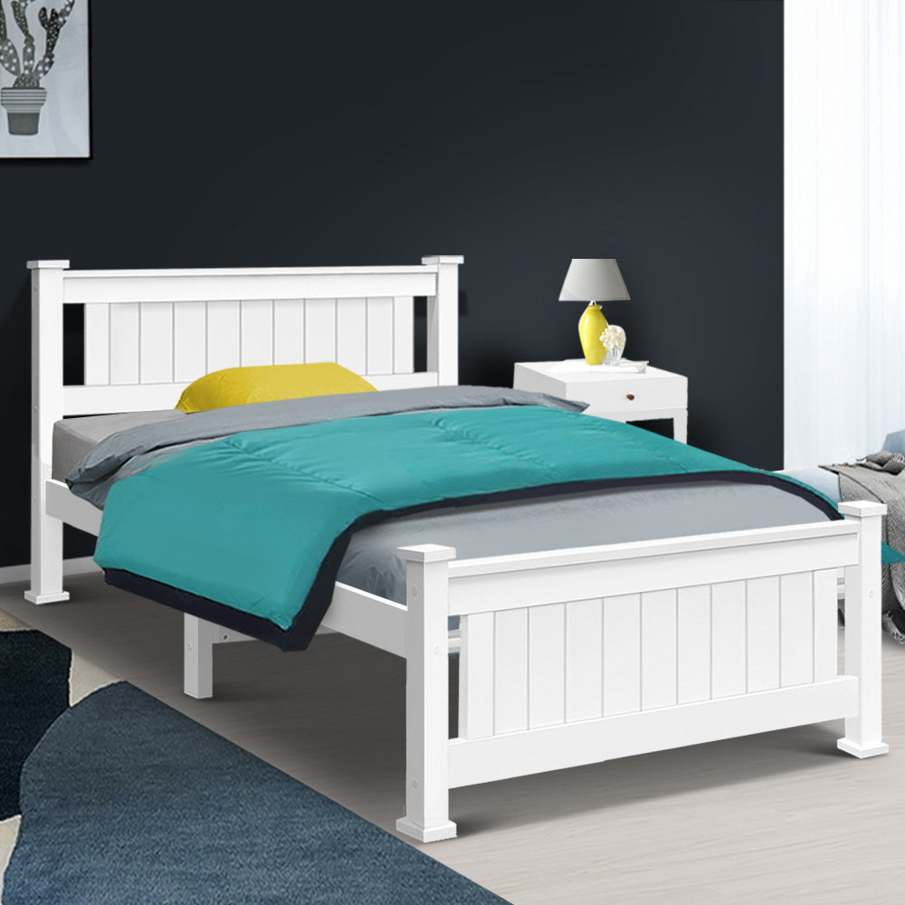 King Single Timber Bed Frame - White Homecoze