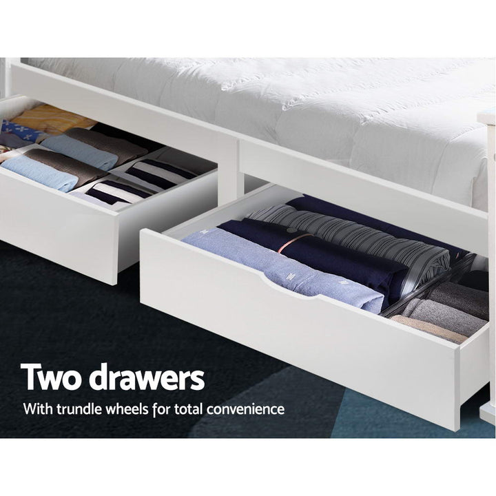 Kids White Timber Bed Frame with Storage Drawers Homecoze