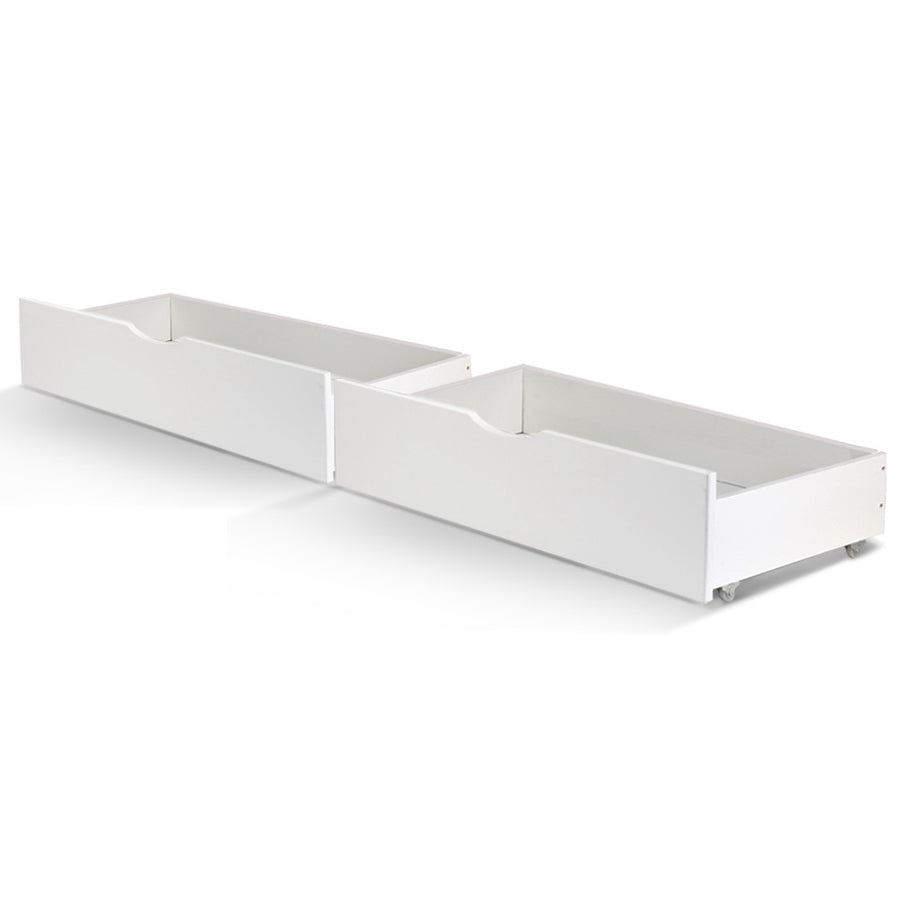 2 x Storage Drawers Trundle for Classic Wooden Bed Frame - White Homecoze