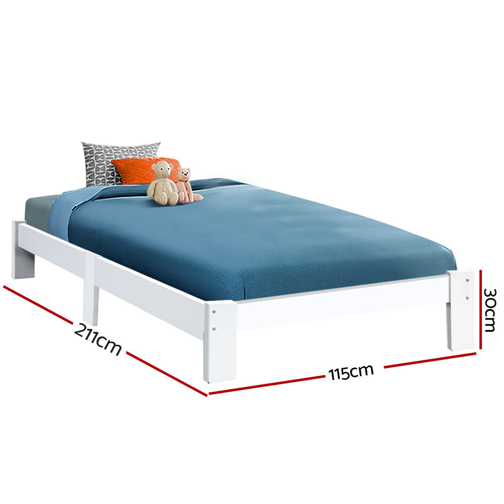 King Single Ensemble Style Wooden Bed Frame - White Homecoze