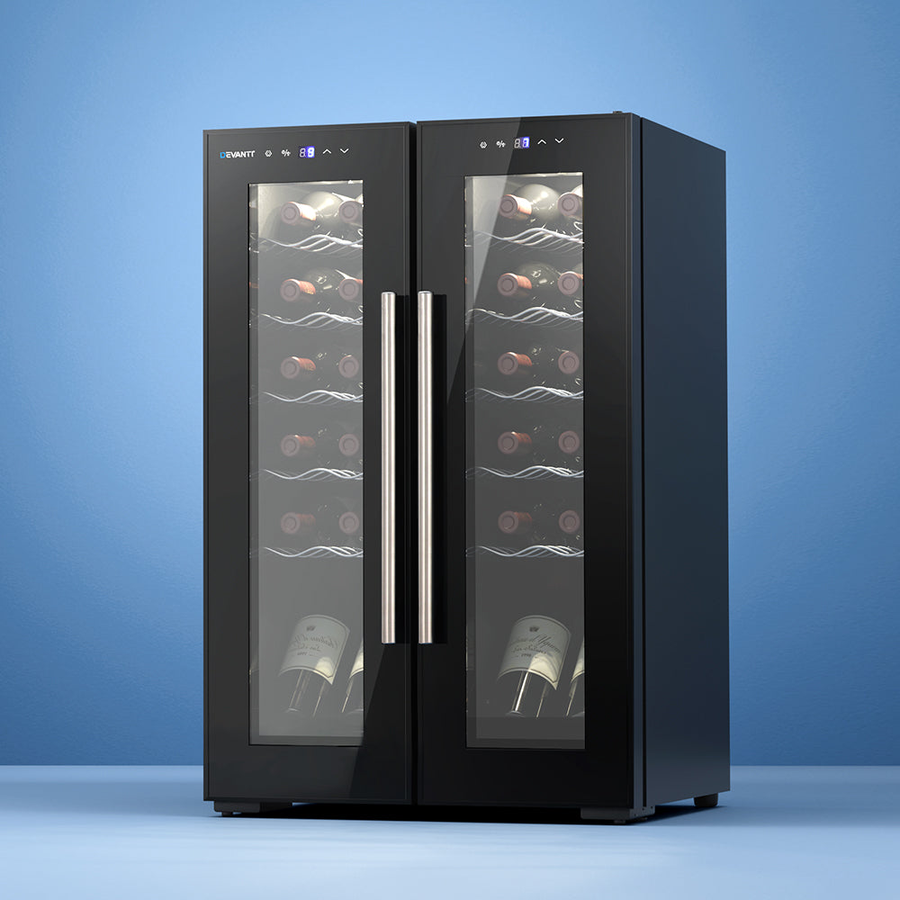 Wine Cooler Fridge 24 Bottle Dual Zone Storage Chiller - Black