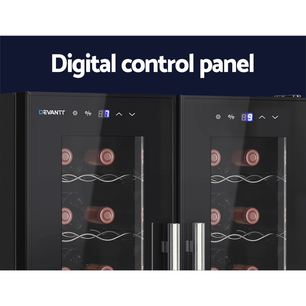 24-Bottle Dual Zone Wine Cooler Fridge - Black - Homecoze