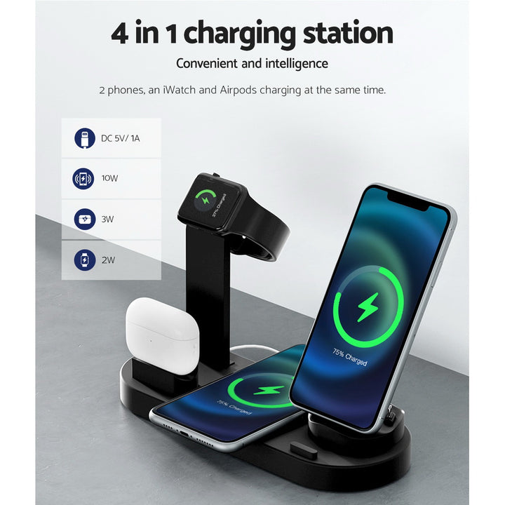 4-in-1 Wireless Charger Station Fast Charge for iPhone, Apple Watch, Airpods - Black Homecoze