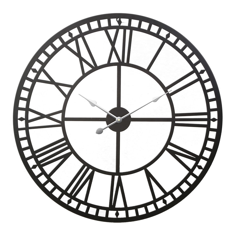 60CM Large Wall Clock Roman Numerals Round Metal Luxury Wall Clocks Home Décor Black - Homecoze