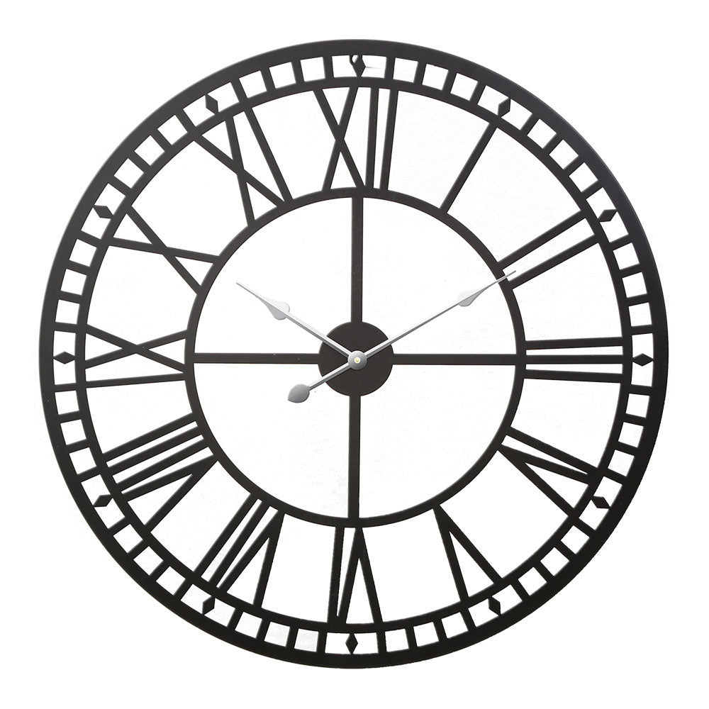 80CM Large Wall Clock Roman Numerals Round Metal Luxury Home Decor Black Homecoze