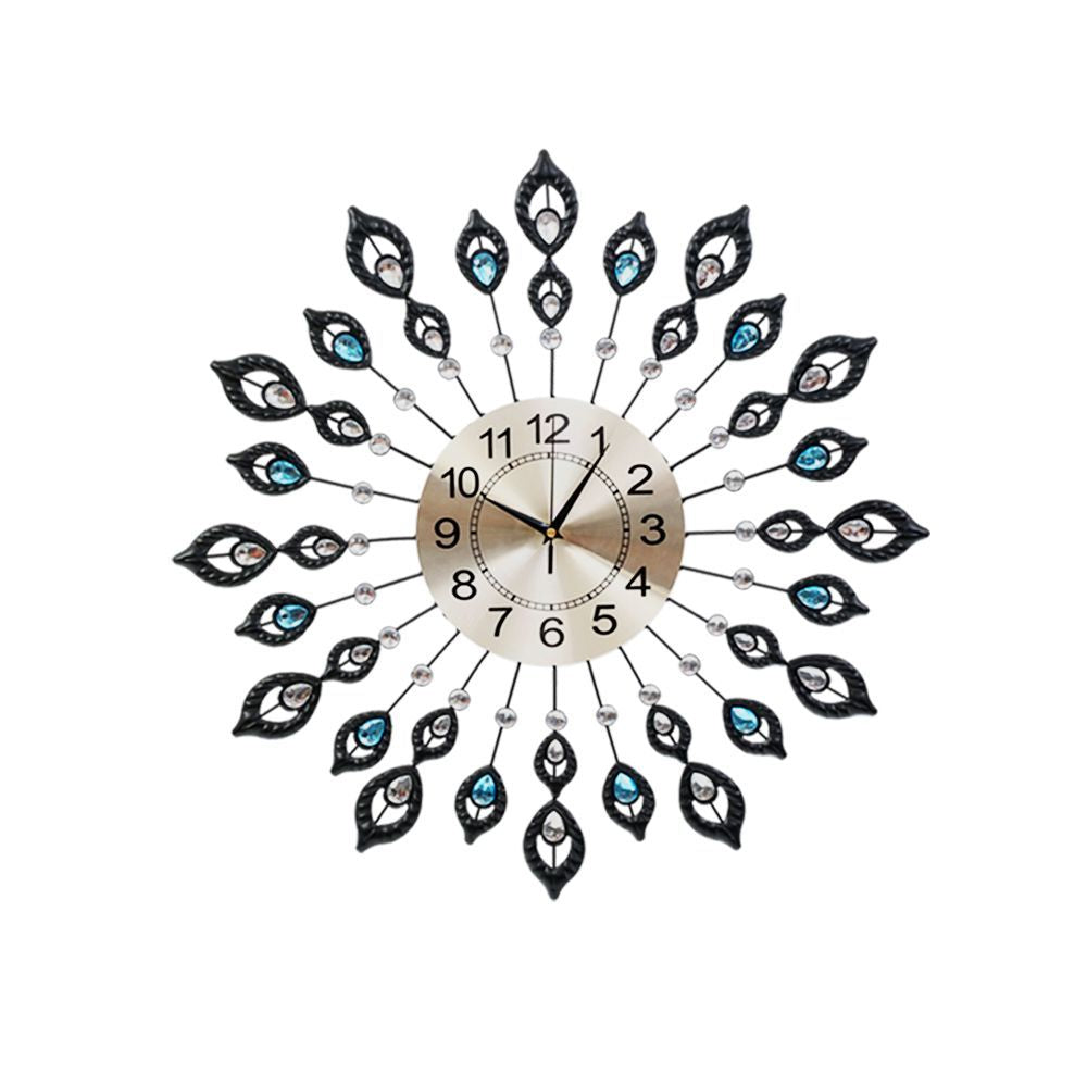 60CM Peacock Round Crystal Luxury Wall Clock Large 3D Modern - Homecoze