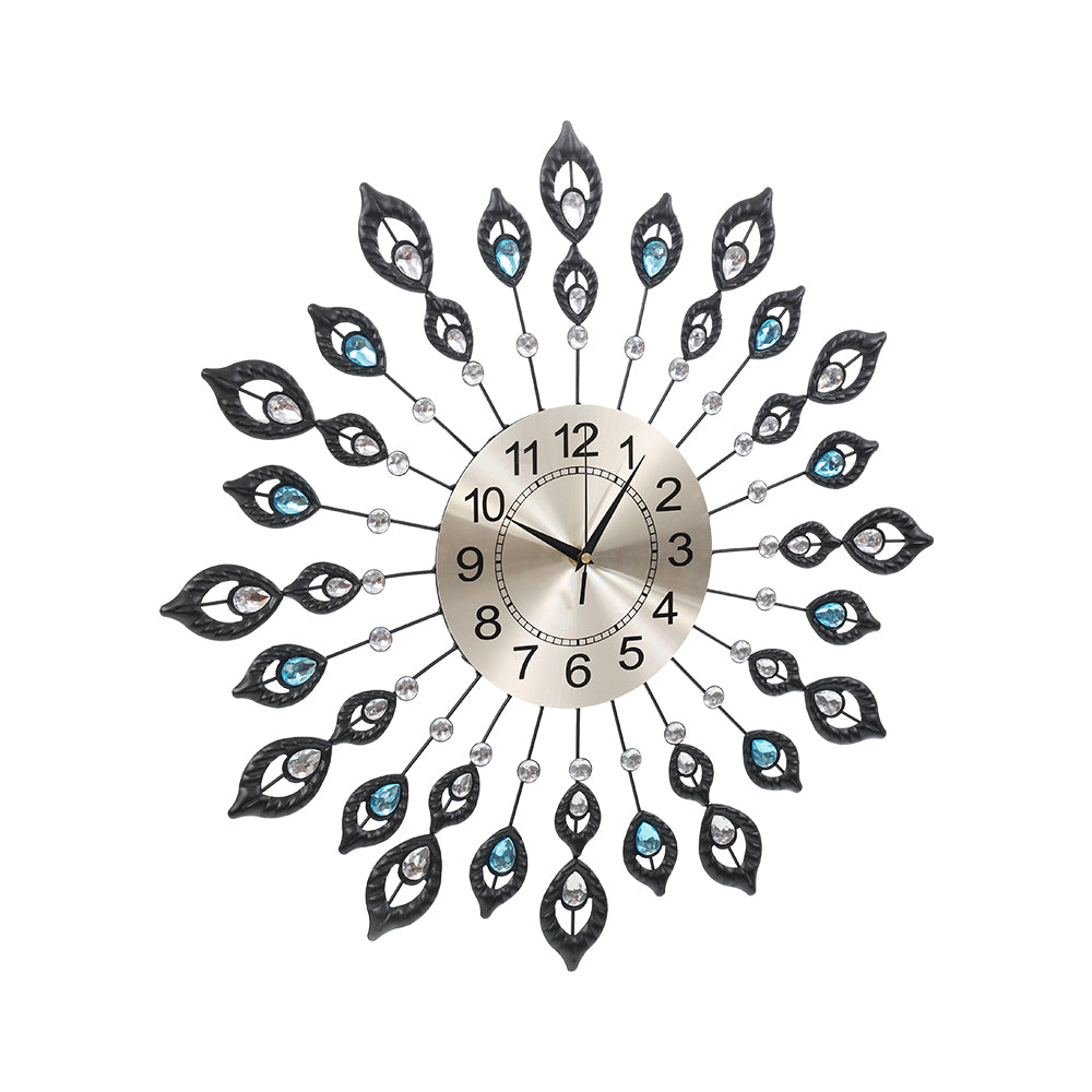 60CM Peacock Round Crystal Luxury Wall Clock Large 3D Modern - Homecoze