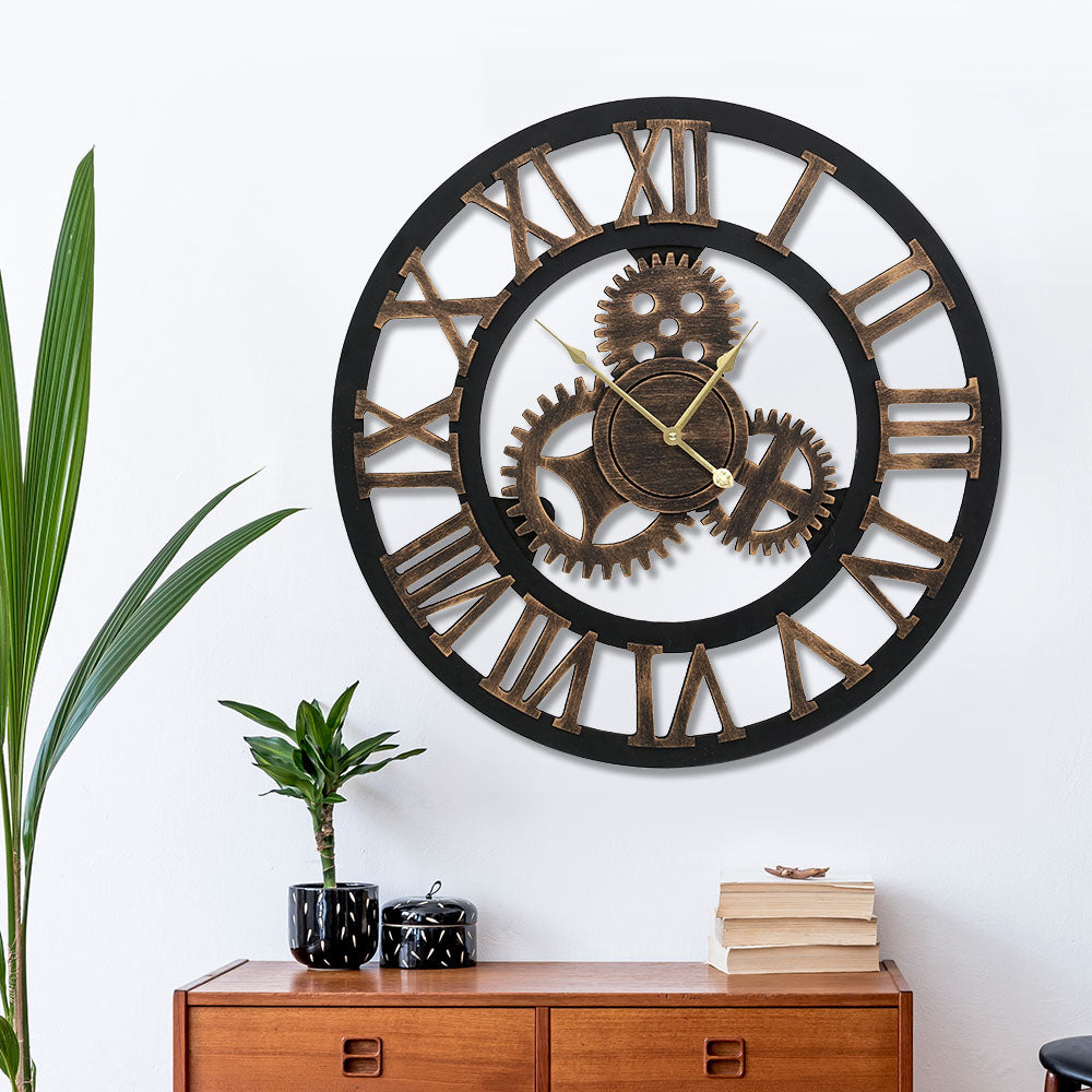 60CM Wall Clock Modern Large Vintage Luxury Art Clock Home Décor Black - Homecoze