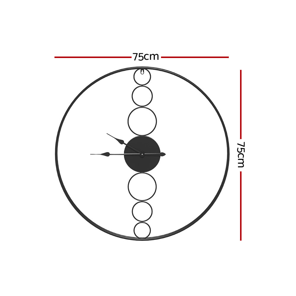 75CM Wall Clock No Numeral Large Round Metal Luxury Home Décor Black - Homecoze