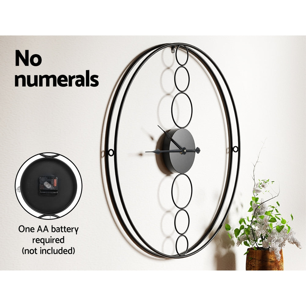 75CM Wall Clock No Numeral Large Round Metal Luxury Home Décor Black - Homecoze