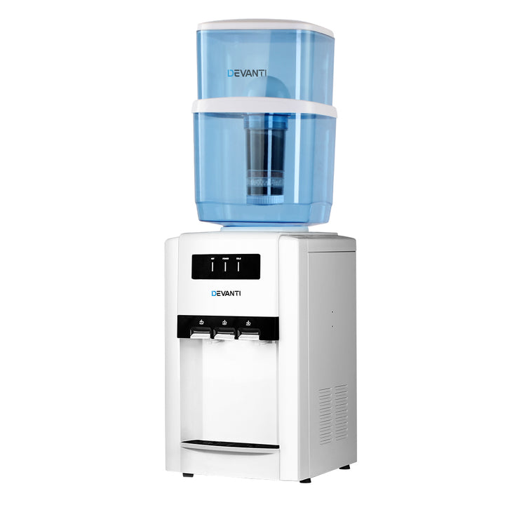 22L Bench Top Water Cooler Dispenser Three Tap Hot/Cold/Room Temp with 2 Purifier Filter Elements Homecoze