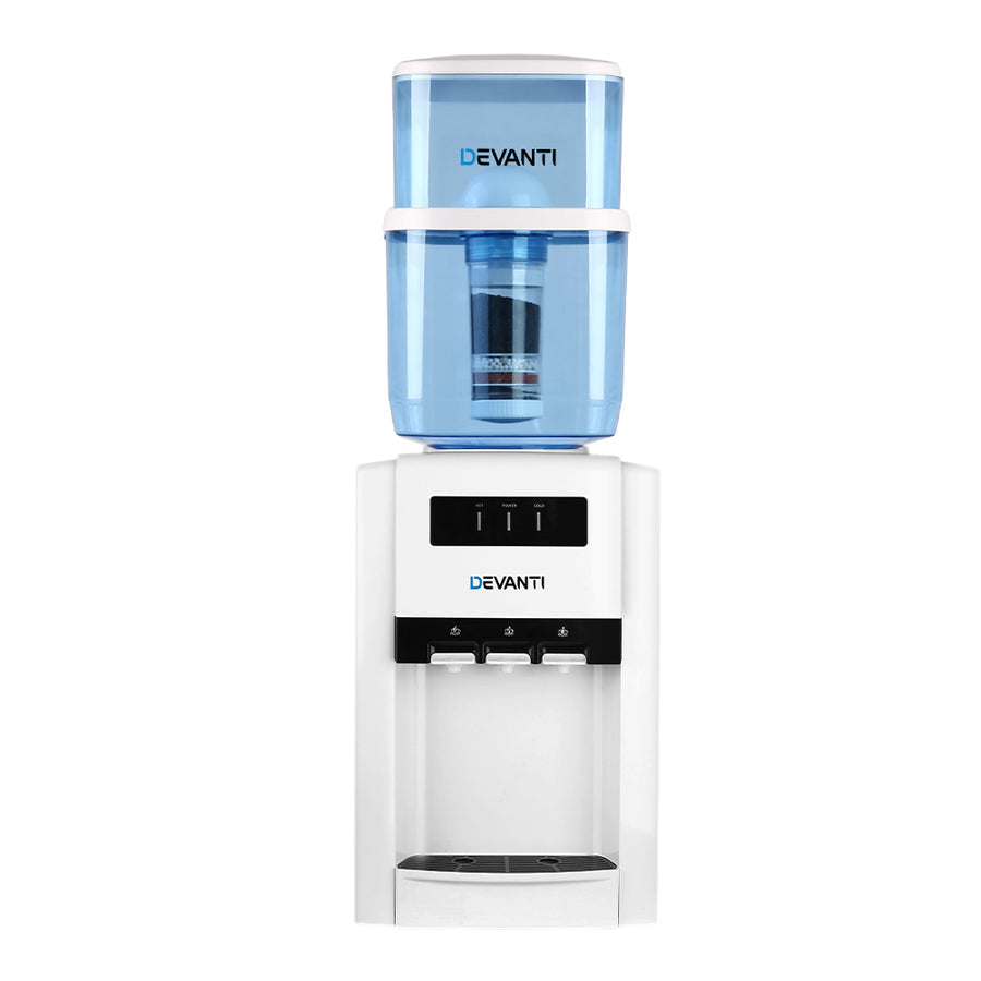22L Bench Top Water Cooler Dispenser Three Tap Hot/Cold/Room Temp with Purifier Filter Homecoze