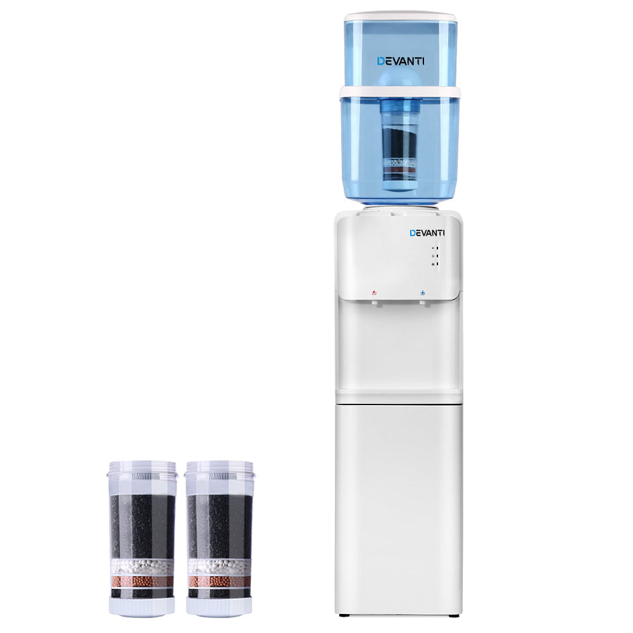 22L Standing Water Cooler Dispenser Two Tap Hot/Cold with 2 Purifier Filter Elements Homecoze