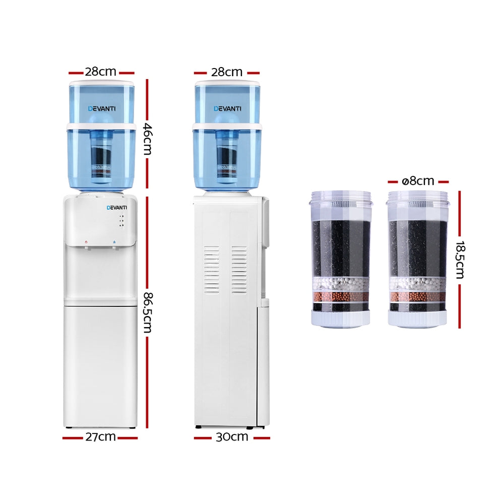 22L Standing Water Cooler Dispenser Two Tap Hot/Cold with 2 Purifier Filter Elements Homecoze
