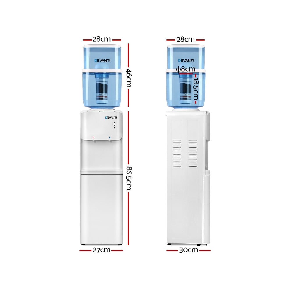 22L Standing Water Cooler Dispenser Two Tap Hot/Cold with Purifier Filter - White Homecoze