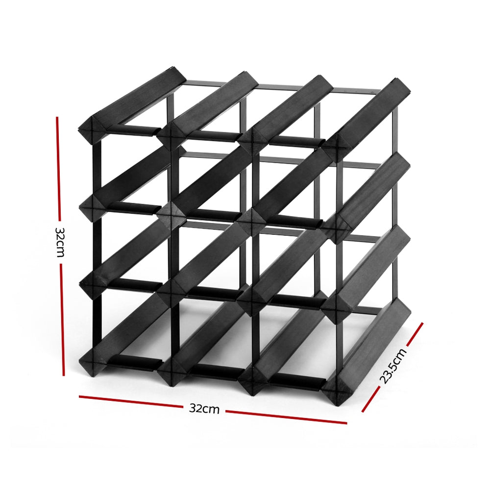 12 Bottle Wine Rack Wooden Wall Storage Cellar Organizer - Black Homecoze