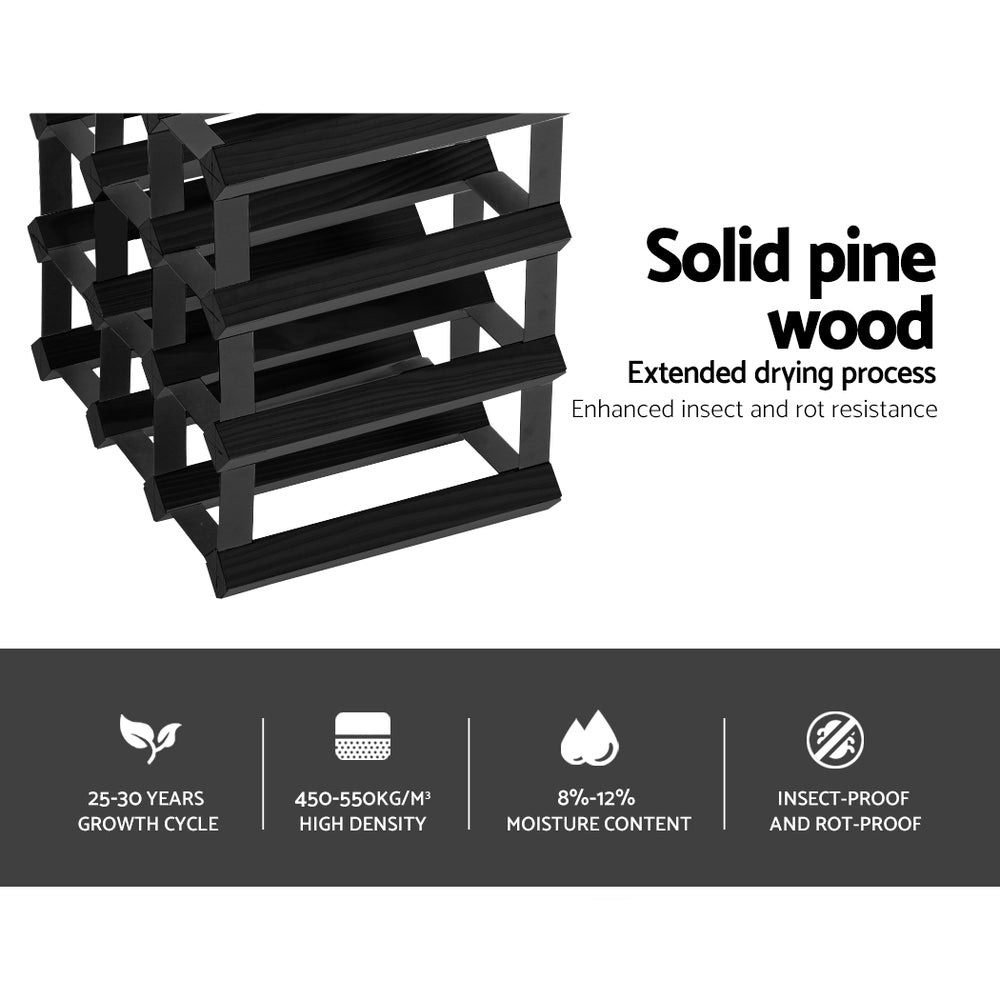 12 Bottle Wine Rack Wooden Wall Storage Cellar Organizer - Black Homecoze