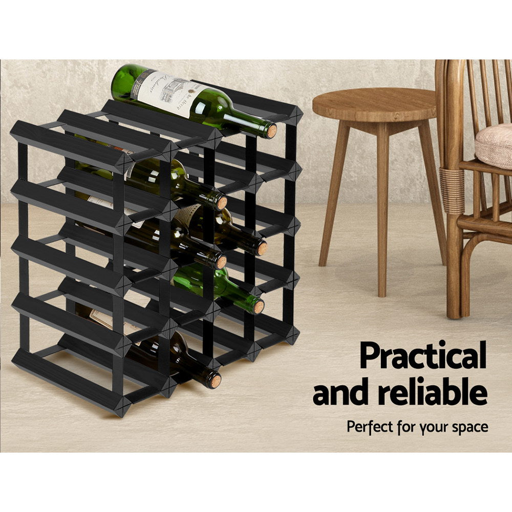 20 Bottle Wine Rack Wooden Wall Storage Cellar Organizer - Black Homecoze