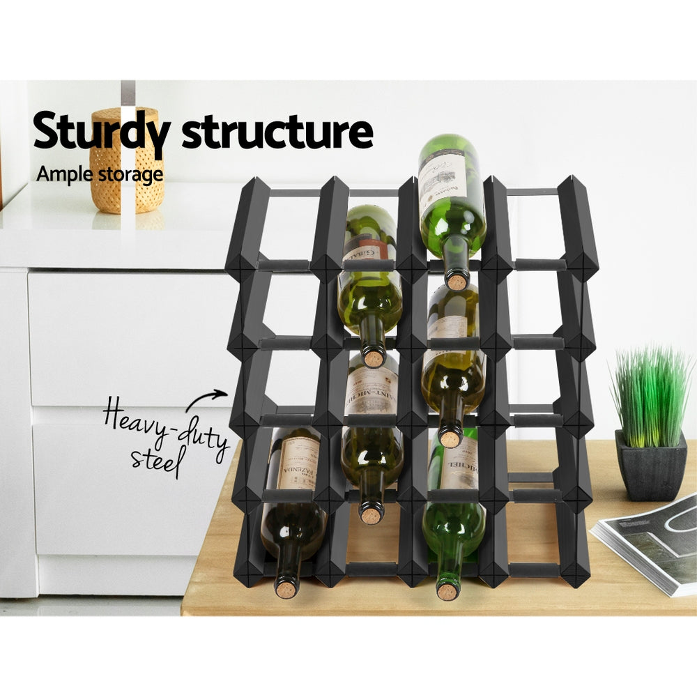 20 Bottle Wine Rack Wooden Wall Storage Cellar Organizer - Black Homecoze