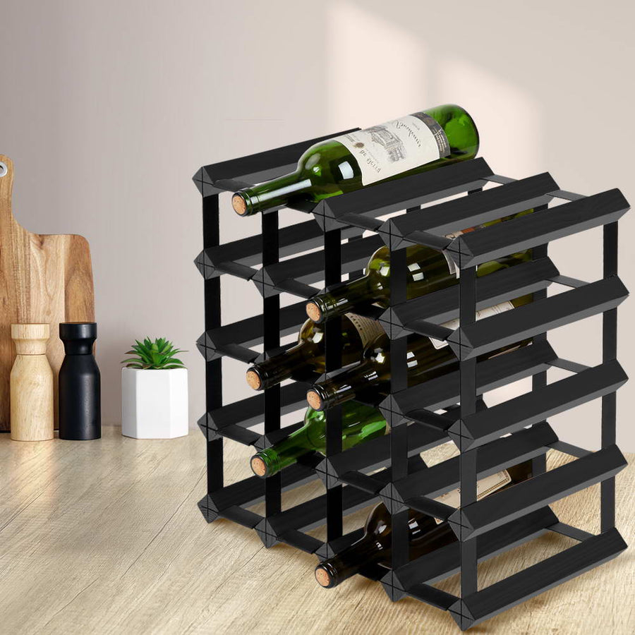 20 Bottle Wine Rack Wooden Wall Storage Cellar Organizer - Black Homecoze