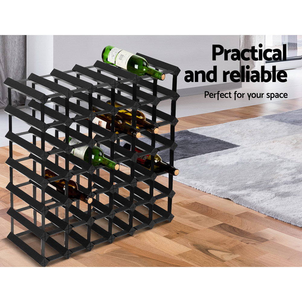 42 Bottle Wine Rack Wooden Wall Storage Cellar Organizer - Black Homecoze