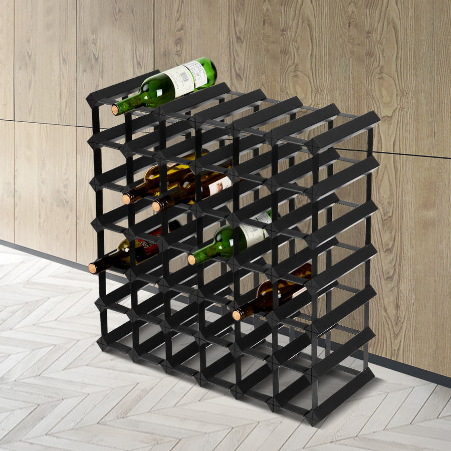42 Bottle Wine Rack Wooden Wall Storage Cellar Organizer - Black Homecoze