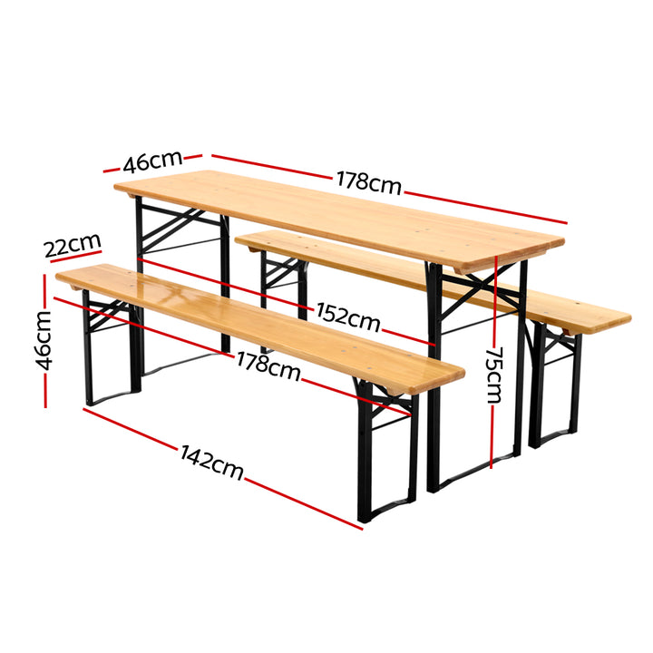 Wooden Outdoor Foldable Picnic Bench Set - Natural Homecoze