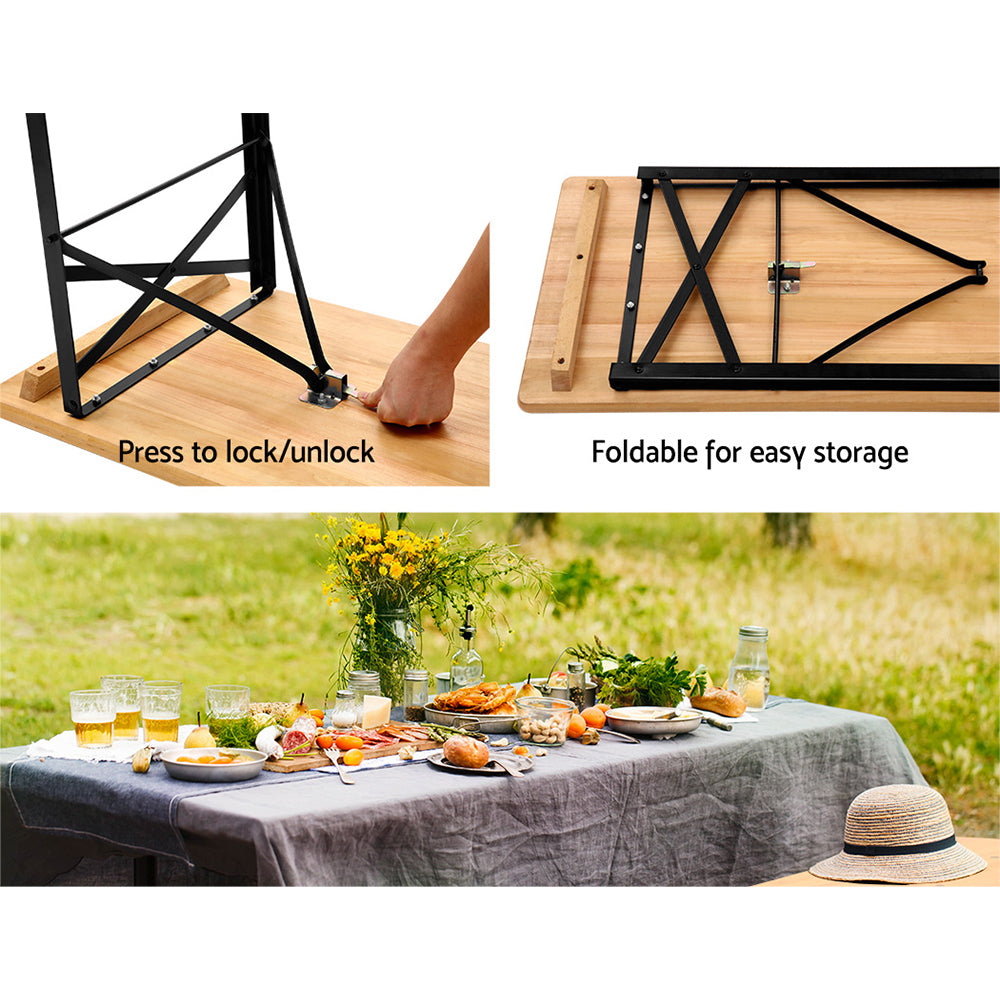 Wooden Outdoor Foldable Picnic Bench Set - Natural Homecoze