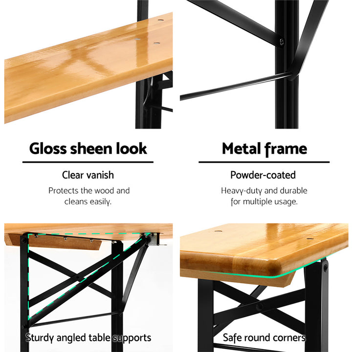 Wooden Outdoor Foldable Picnic Bench Set - Natural Homecoze