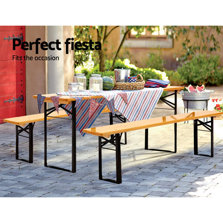 Wooden Outdoor Foldable Picnic Bench Set - Natural Homecoze