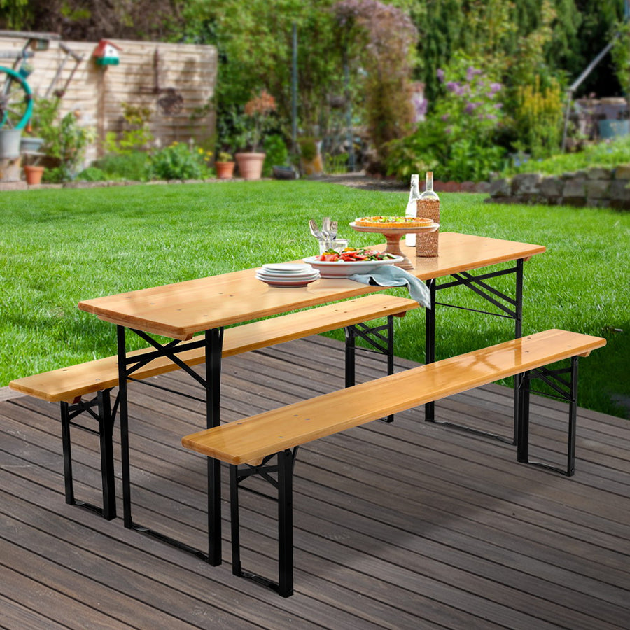 Wooden Outdoor Foldable Picnic Bench Set - Natural Homecoze