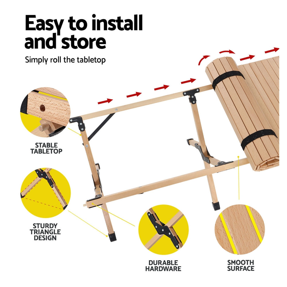 Portable Wooden Picnic Camping Fold Up Table - 120CM Homecoze