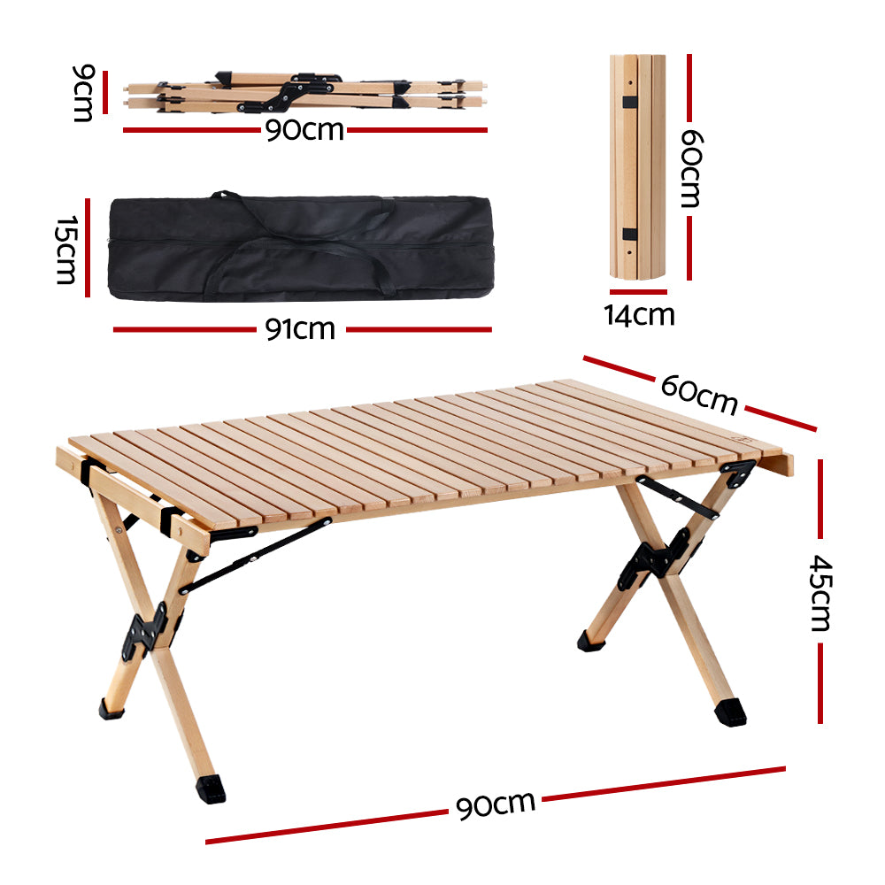 Portable Wooden Picnic Camping Fold Up Table - 90CM Homecoze