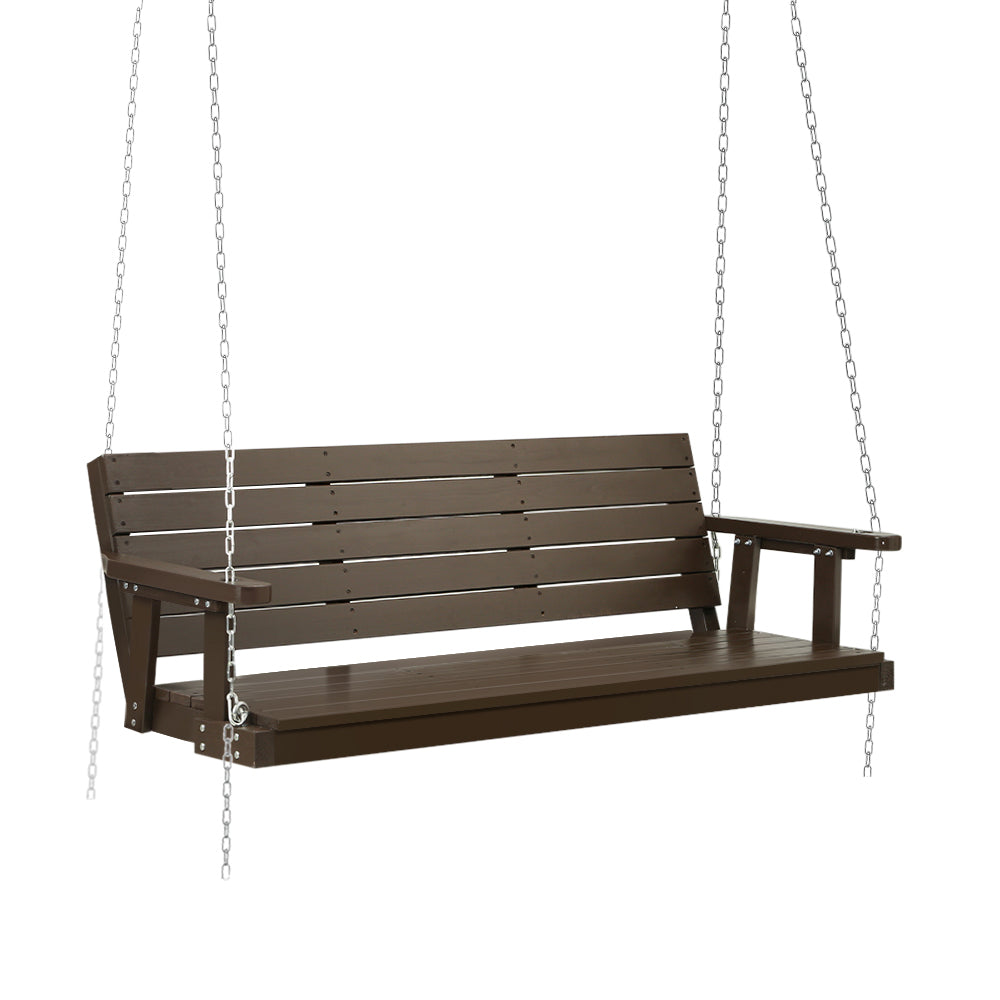 3 Seater Garden Porch Swing Outdoor Patio Hanging Wooden Bench Seat - Brown Homecoze