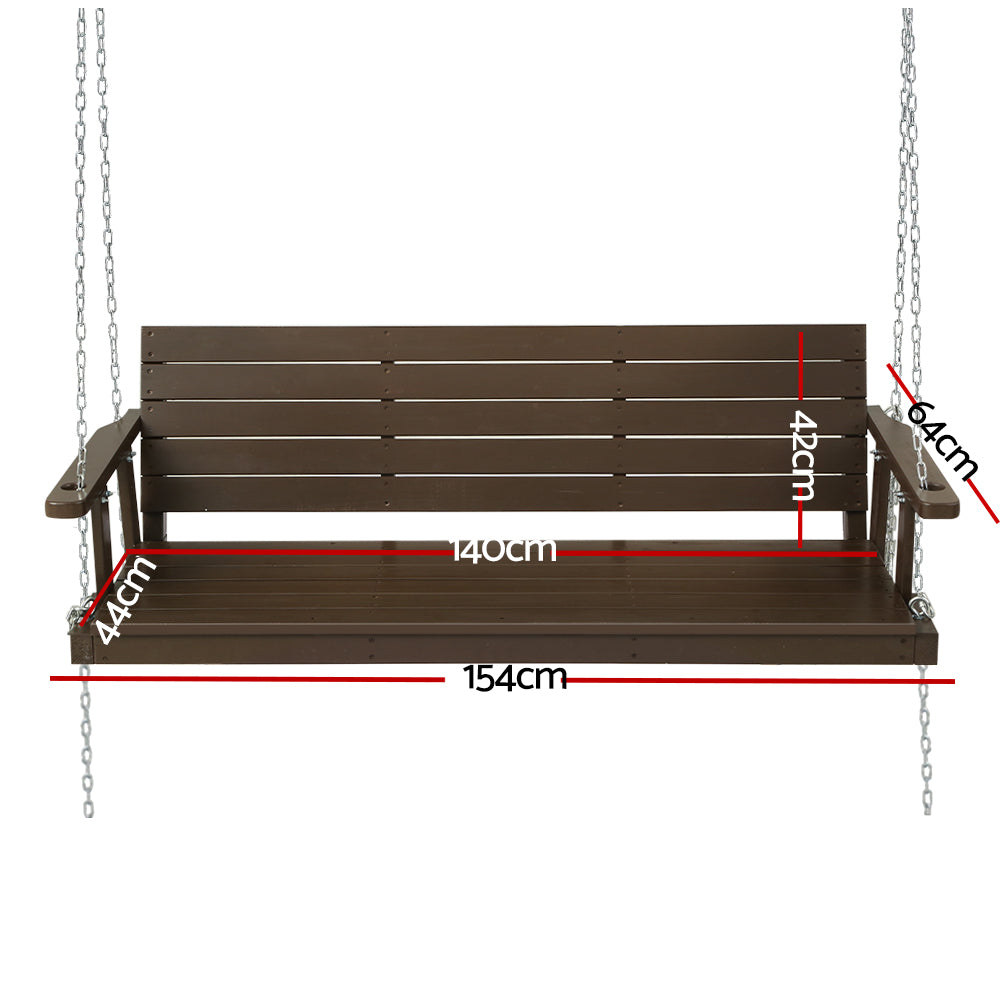 3 Seater Garden Porch Swing Outdoor Patio Hanging Wooden Bench Seat - Brown Homecoze