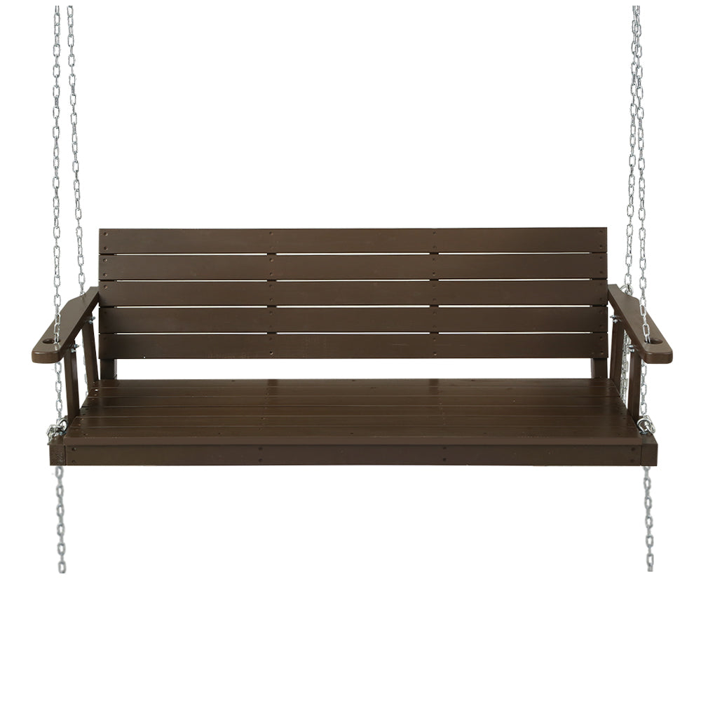 3 Seater Garden Porch Swing Outdoor Patio Hanging Wooden Bench Seat - Brown Homecoze