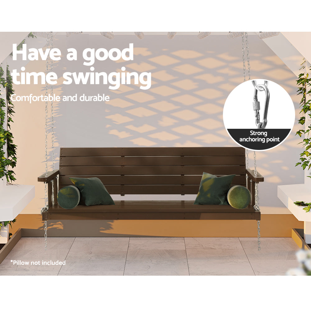 3 Seater Garden Porch Swing Outdoor Patio Hanging Wooden Bench Seat - Brown Homecoze