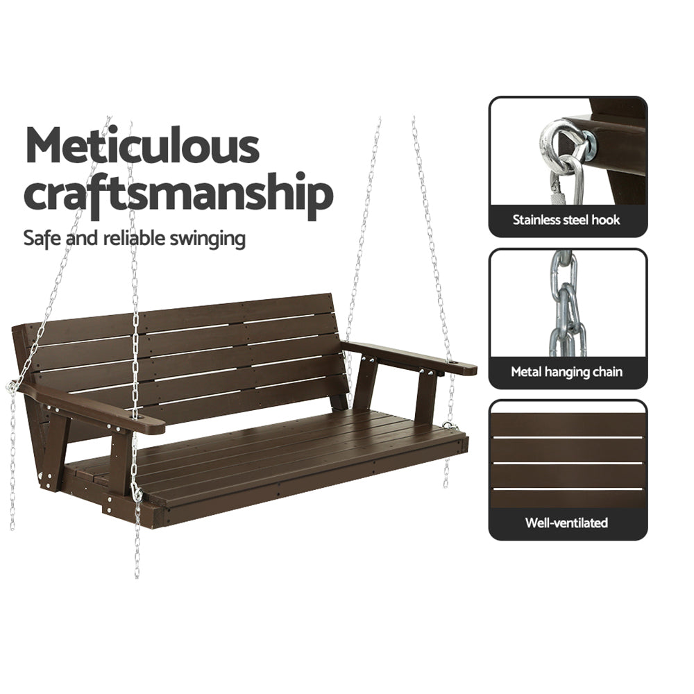 3 Seater Garden Porch Swing Outdoor Patio Hanging Wooden Bench Seat - Brown Homecoze