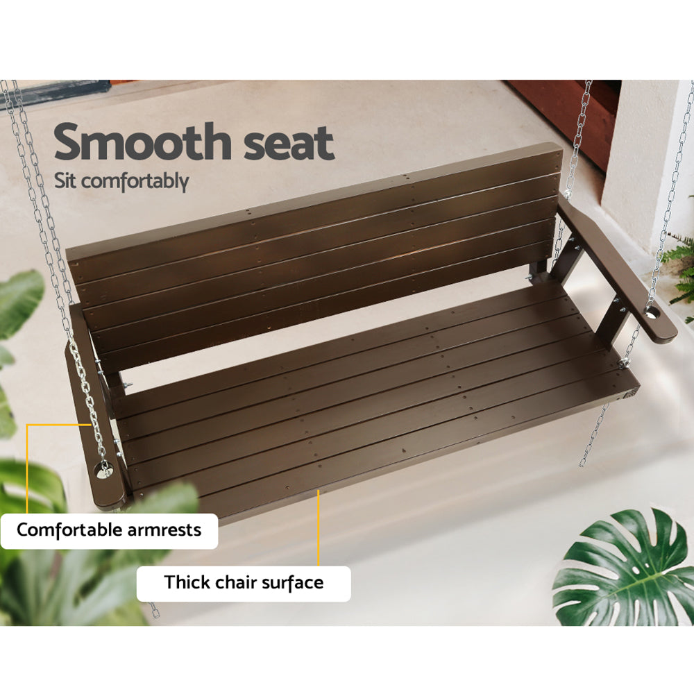 3 Seater Garden Porch Swing Outdoor Patio Hanging Wooden Bench Seat - Brown Homecoze