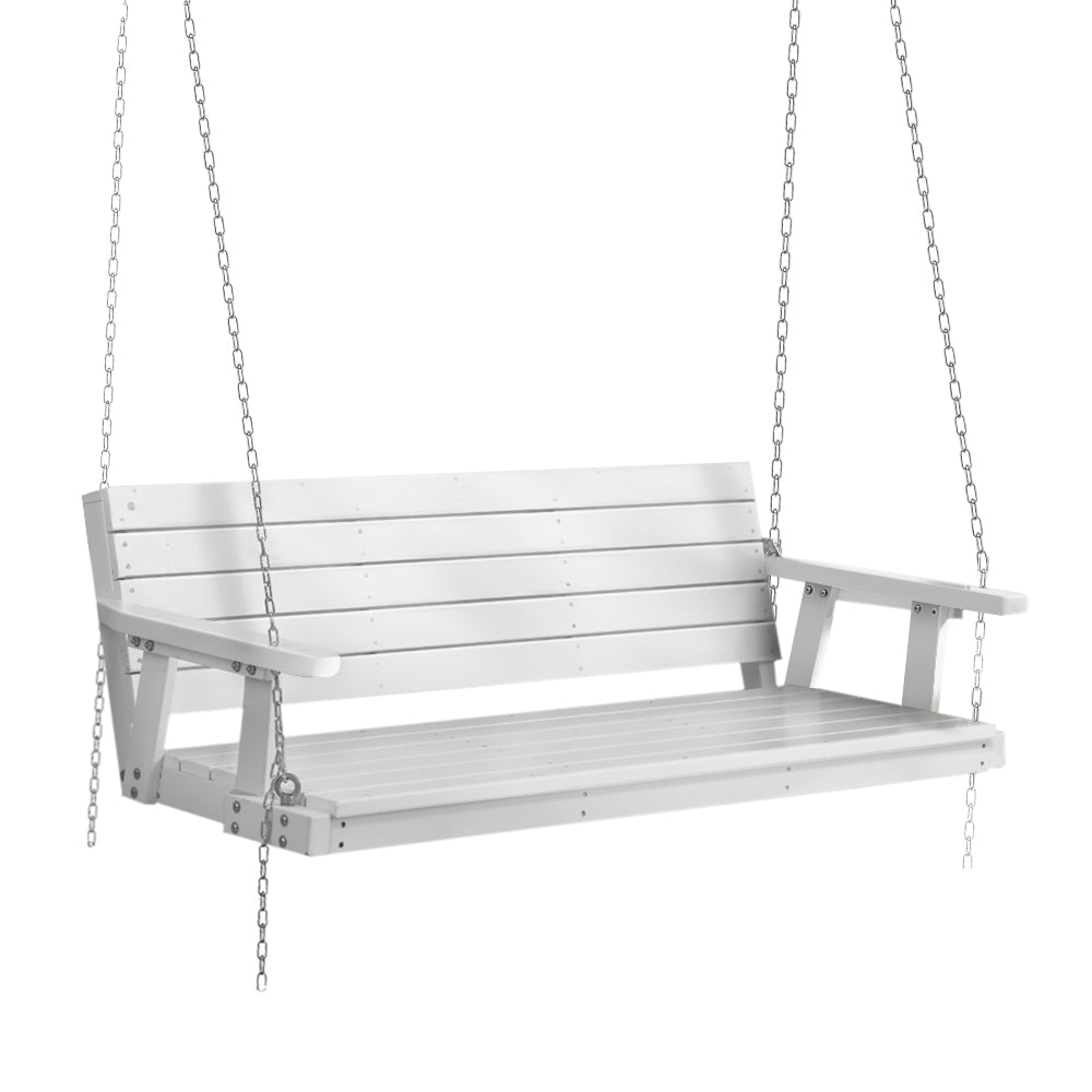 3 Seater Garden Porch Swing Outdoor Patio Hanging Wooden Bench Seat - White Homecoze