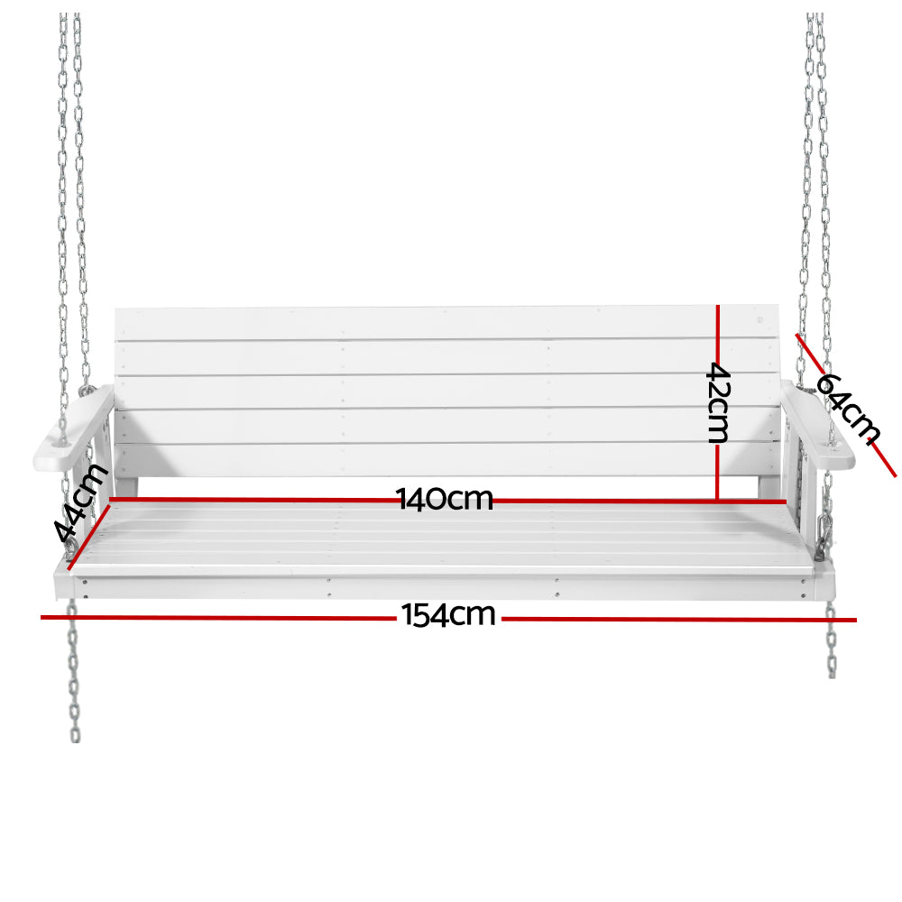 3 Seater Garden Porch Swing Outdoor Patio Hanging Wooden Bench Seat - White Homecoze