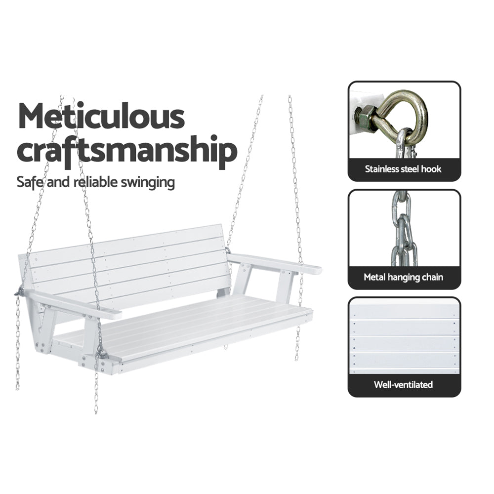 3 Seater Garden Porch Swing Outdoor Patio Hanging Wooden Bench Seat - White Homecoze