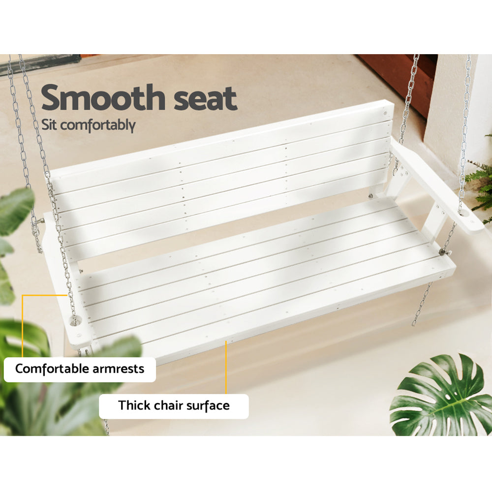 3 Seater Garden Porch Swing Outdoor Patio Hanging Wooden Bench Seat - White Homecoze
