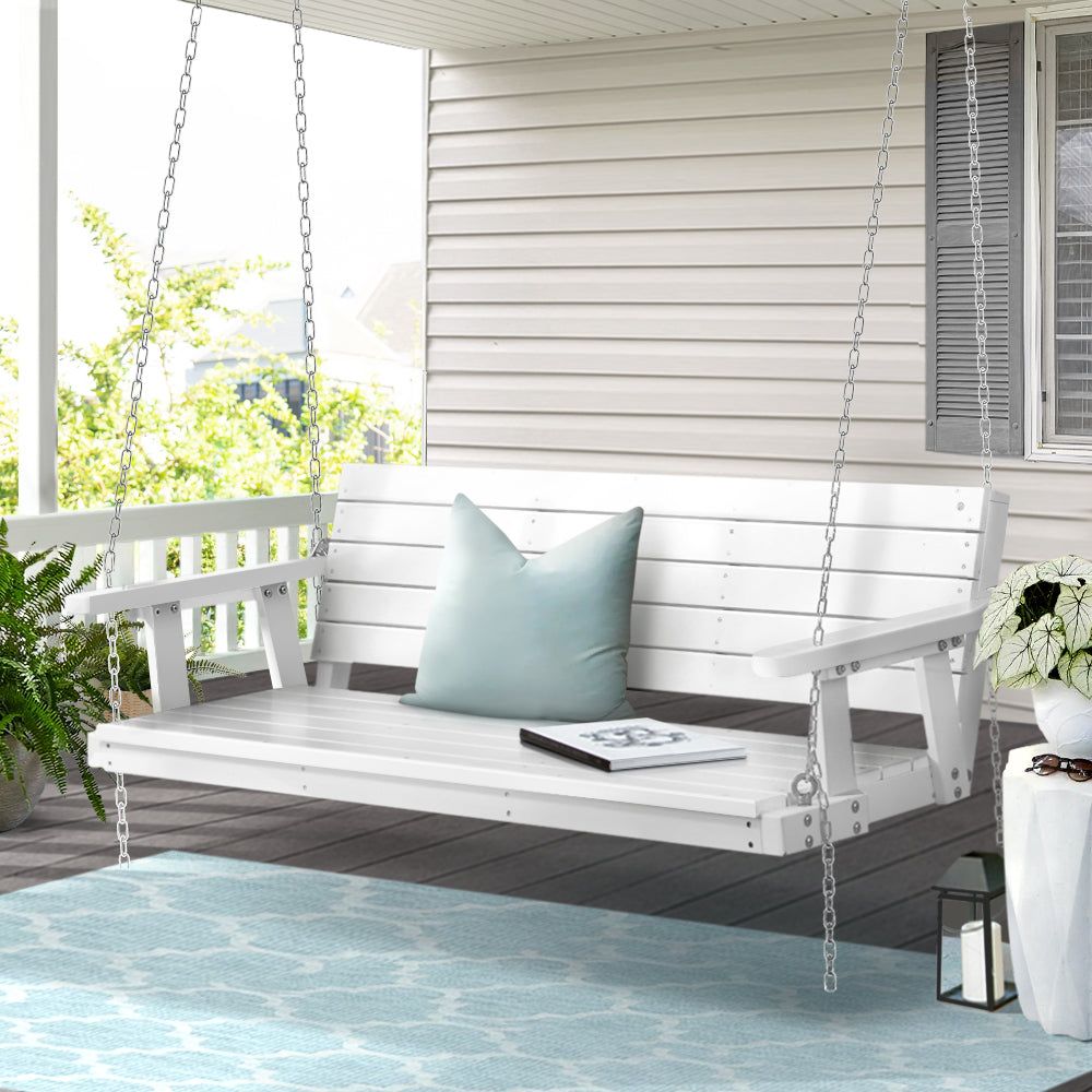 3 Seater Garden Porch Swing Outdoor Patio Hanging Wooden Bench Seat - White Homecoze