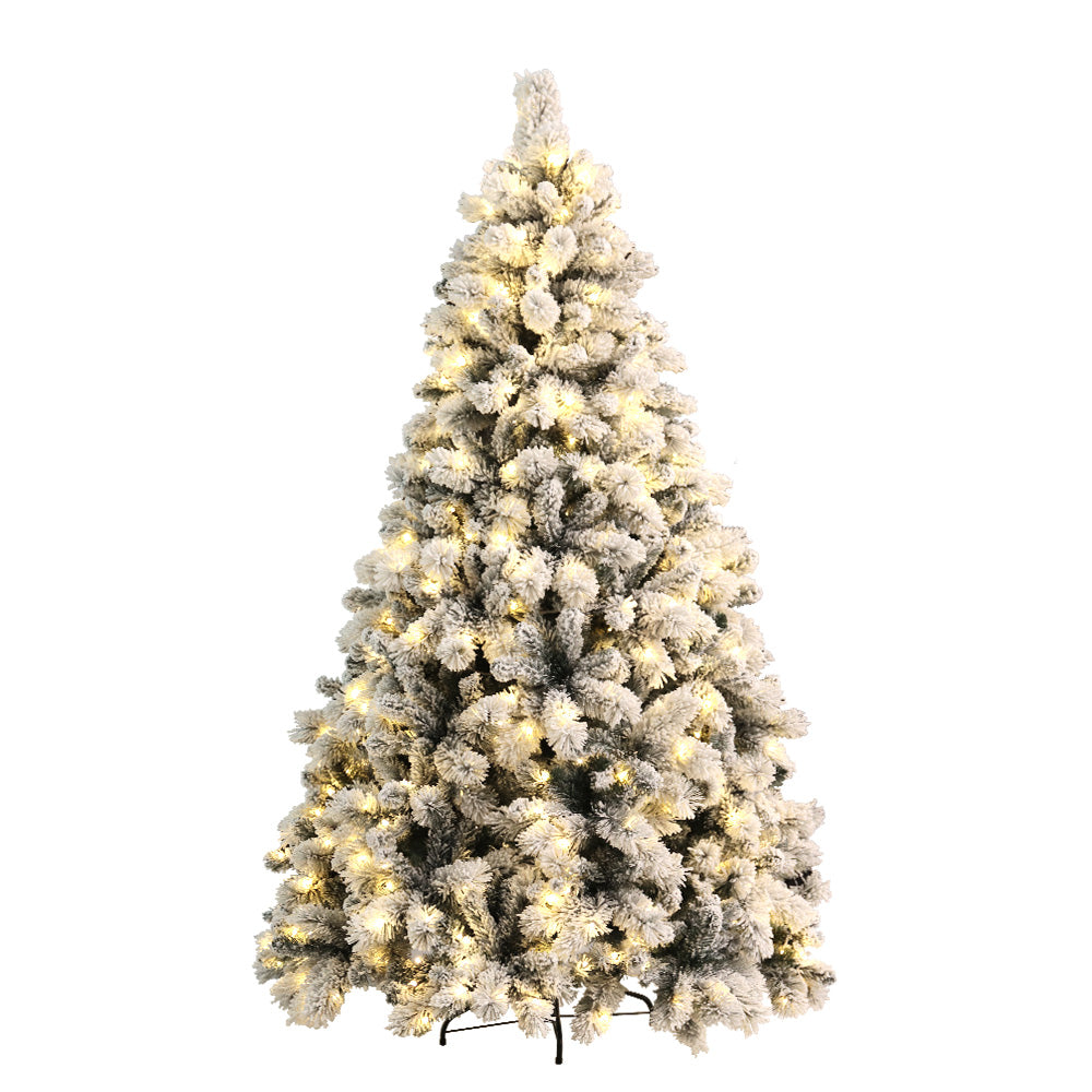 6FT (1.8m) Extra Full Christmas Tree Heavy Snow Flocked with Self-lit LED Lights - 781 Tips Homecoze