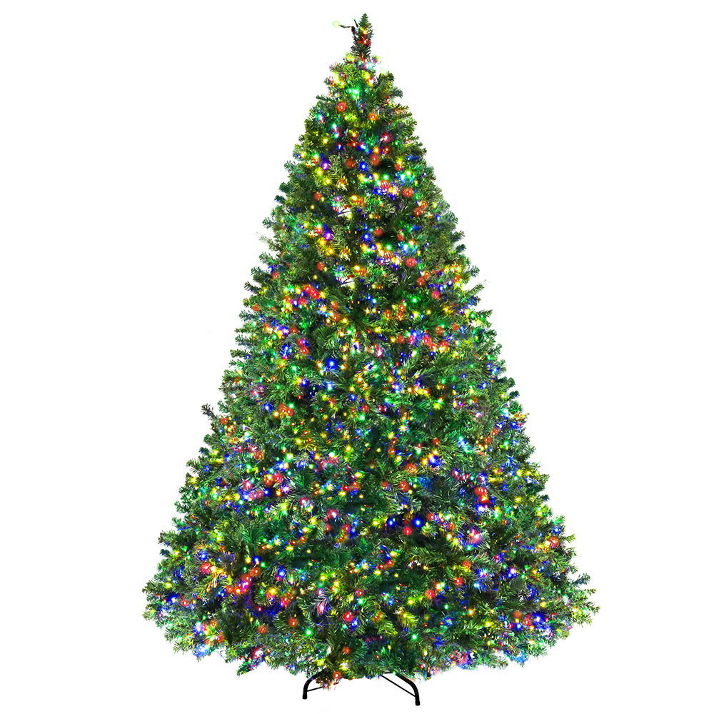 7FT (2.1m) Extra Full Green Christmas Tree Self-lit with Muilti-coloured LED Lights - 1221 Tips Homecoze