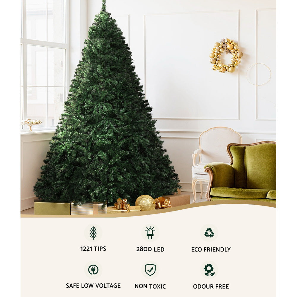 7FT (2.1m) Extra Full Green Christmas Tree Self-lit with Muilti-coloured LED Lights - 1221 Tips Homecoze