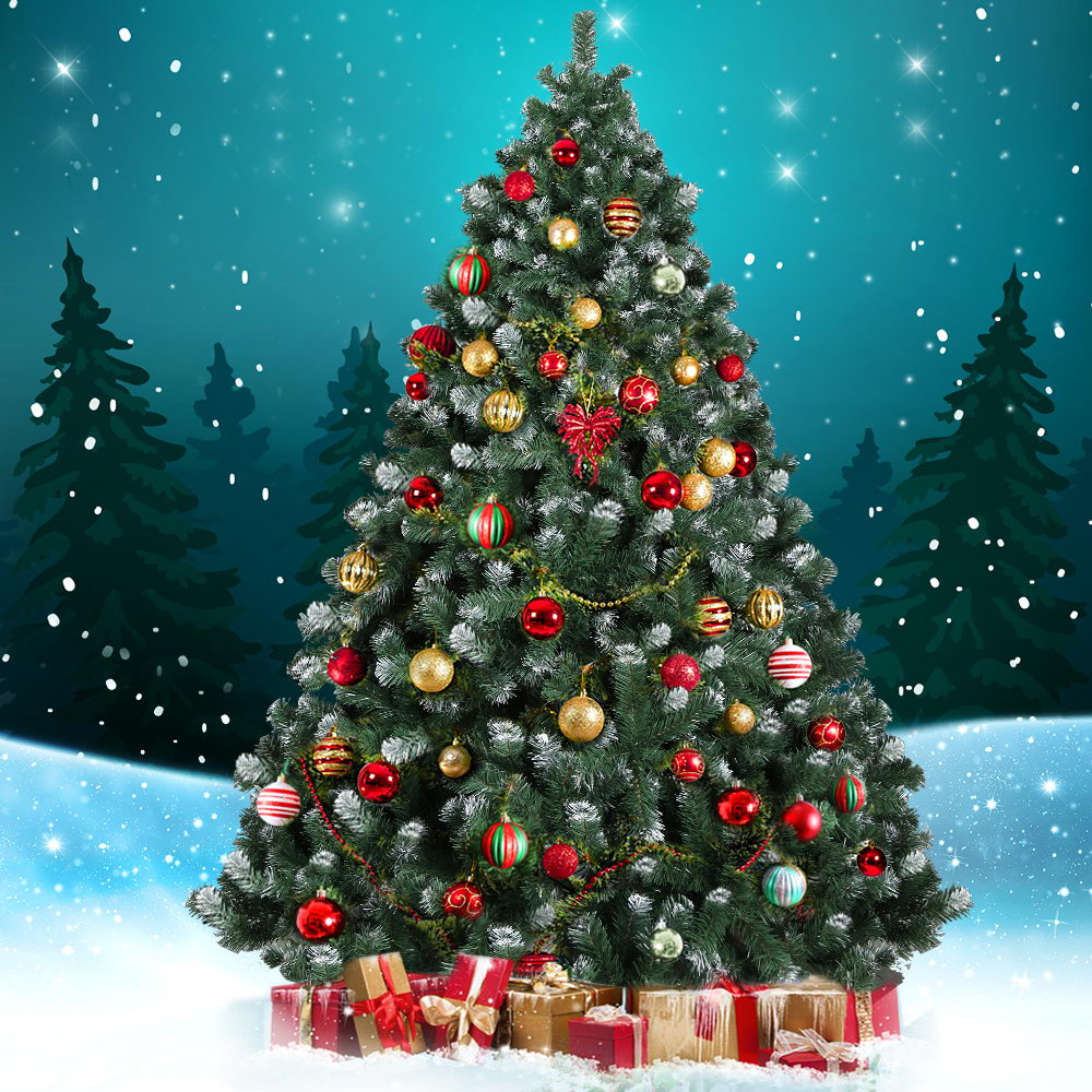 7FT (2.1m) Extra Full Green Christmas Tree with Light Snow - 1250 Tips Homecoze